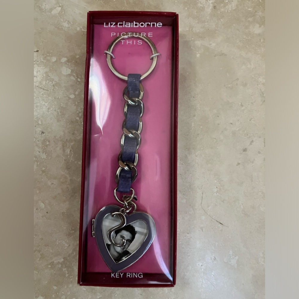 Liz Claiborne Keychain Picture This Heart Photo Locket Initial S